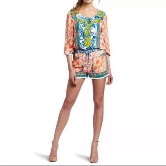 BCBG MaxAzria  Benjamin zipup drawstring waist short jumpsuit romper - Picture 1 of 11